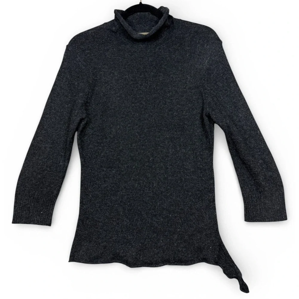 Vintage J Crew Roll Neck Sweater Womens L Large Charcoal Gray Angora Wool Knit